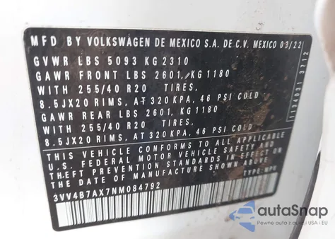 2022 Volkswagen Tiguan 2.0T Sel R-Line z USA, uszkodzony, nr VIN 3VV4B7AX7NM084792